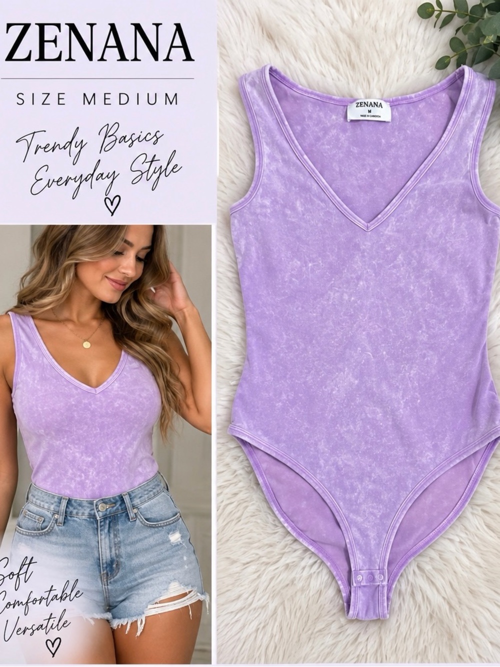 Zenana Outfitters Lavender V-Neck Bodysuit
